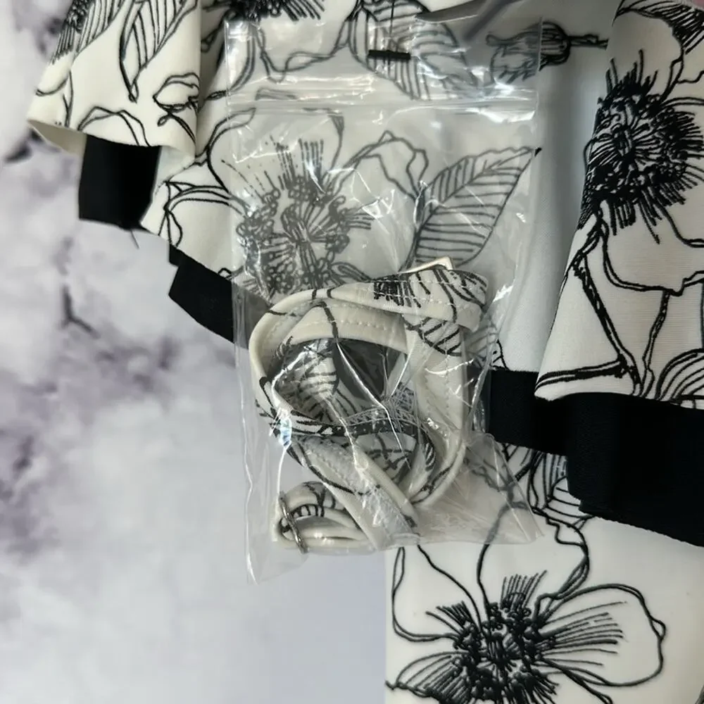 TOMMY HILFIGER Blossom White Black Ruffle Neckline One Piece Swimsuit Size 4